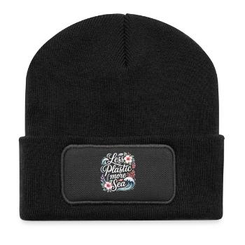 Less Plastic More Sea – Environmental Design Flowers - Recycled Patch Beanie - black - Front