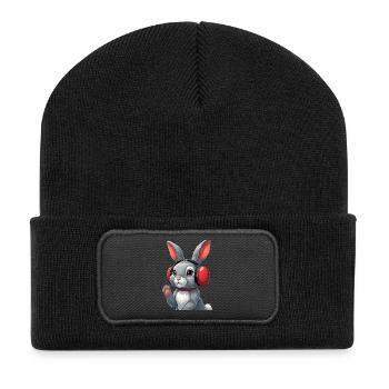 Kopfhörer Hase Kuschelbunny - Recycelte Patch Beanie - Schwarz - Vorne