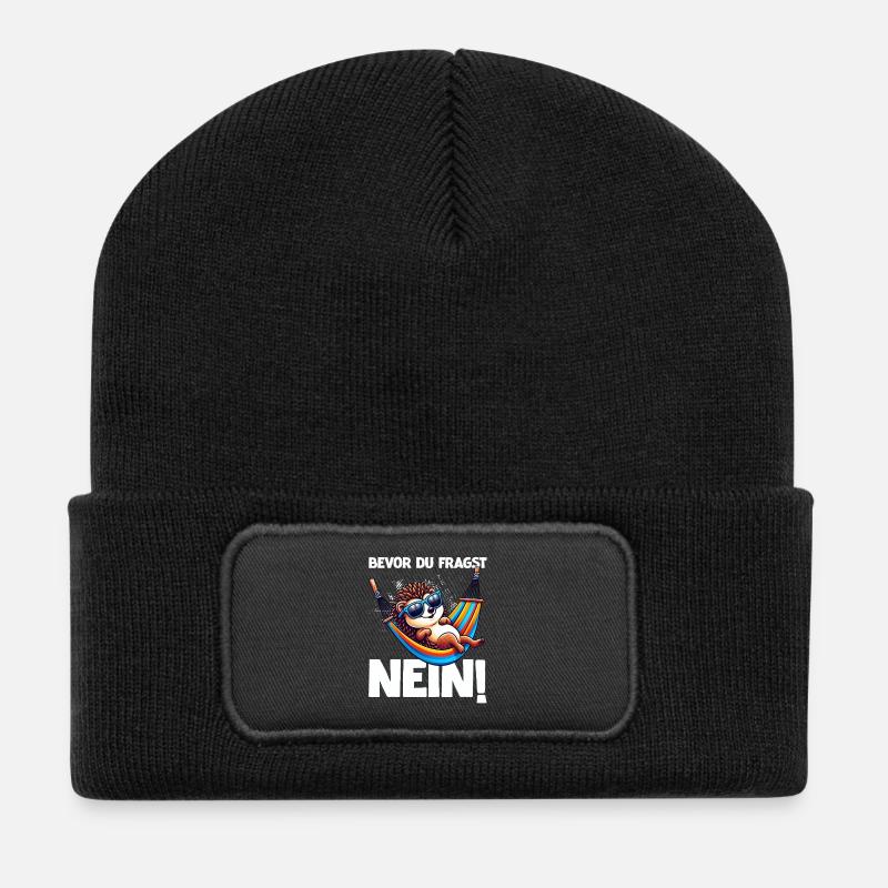 Bevor Du Fragst Nein Igel Schlechte Laune - Recycelte Patch Beanie - Schwarz