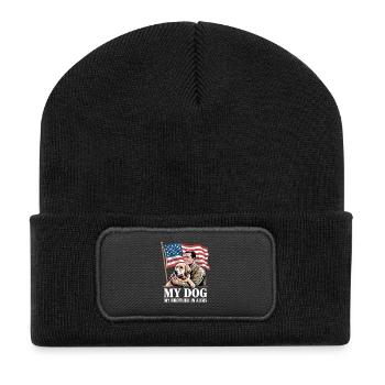 My Dog My Brother In Arms Veteran Hund Liebe - Recycelte Patch Beanie - Schwarz - Vorne