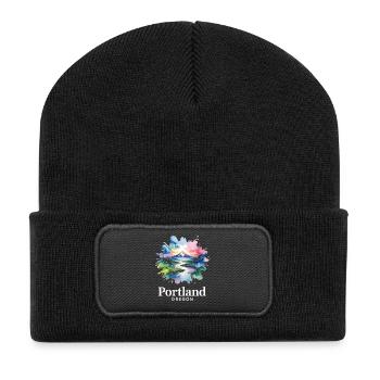 Portland Oregon Colorful Nature Landscape - Recycled Patch Beanie - black - Front
