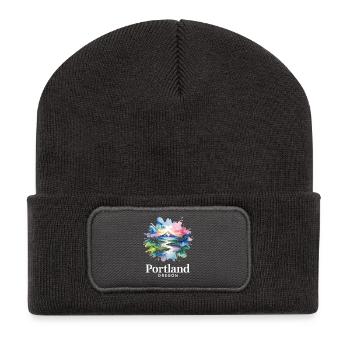 Portland, Oregon, Paysage naturel coloré - Beanie recyclé à patch - charbon - Devant
