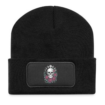 Gothic Skull with Moon Phases and Roses Design - Recycled Patch Beanie - black - Front
