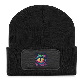 Neon-Drachenaugen-Graffiti - Recycelte Patch Beanie - Schwarz - Vorne