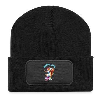 Happy Life Squirrel Design - Recycled Patch Beanie - black - Front
