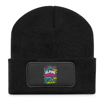 Alpine Dreams | Winter Ski Design - Recycelte Patch Beanie - Schwarz - Vorne