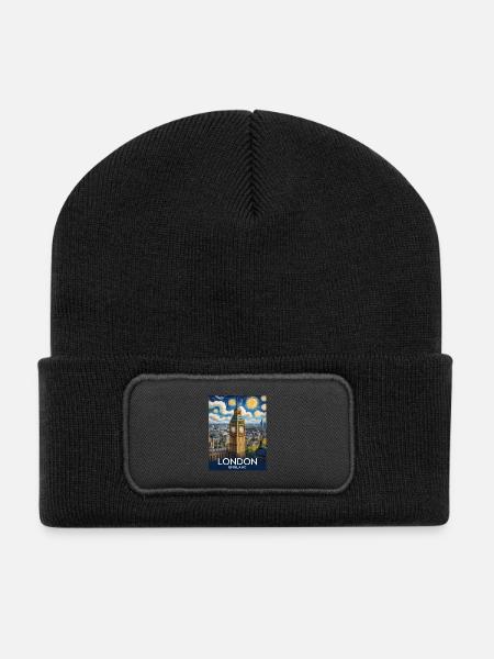 London - Recycelte Patch Beanie - Schwarz