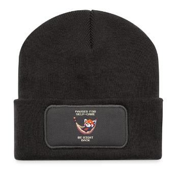 Pausiert für Selbstfürsorge | Gleich zurück - Recycelte Patch Beanie - Dunkelgrau - Vorne