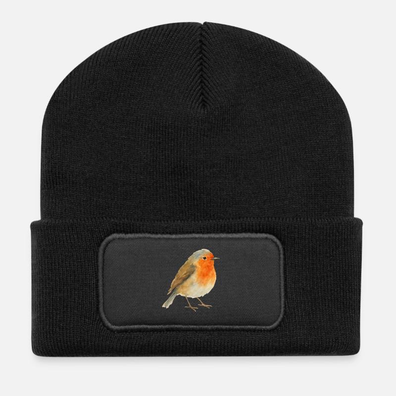 Robin aquarelle - Beanie recyclé à patch - noir