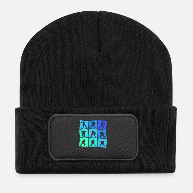 Eishockeyspieler Eishockey Jungen Kinder Herren - Recycelte Patch Beanie - Schwarz