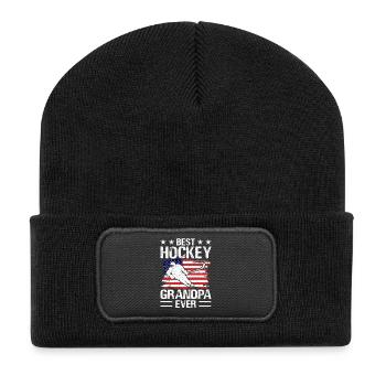 Hockey Hockey sur glace Joueur de hockey Cadeau de grand-père - Beanie recyclé à patch - noir - Devant