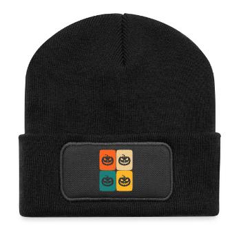 Halloween Retro Kürbis Fröhlich Gruselig - Recycelte Patch Beanie - Schwarz - Vorne