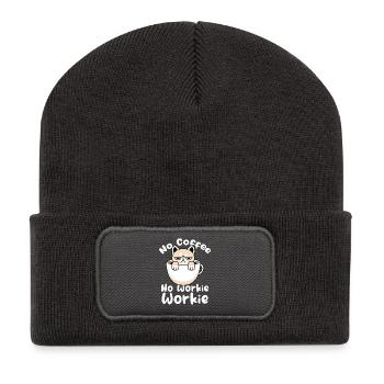 Katziges Kaffee Motiv - Recycelte Patch Beanie - Dunkelgrau - Vorne
