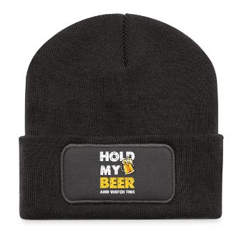 Hold My Beer Spruch Bierkrug - Recycelte Patch Beanie - Dunkelgrau - Vorne