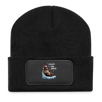 Santa lustiges Weihnachtachten mit Spruch - Recycelte Patch Beanie - Schwarz - Vorne