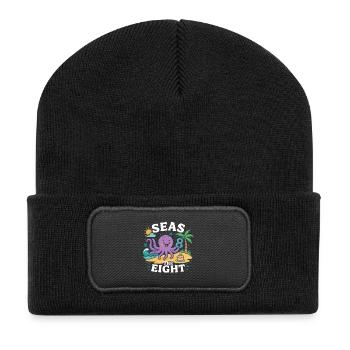 Seas The Eight Cute Octopus Birthday Island - Recycelte Patch Beanie - Schwarz - Vorne