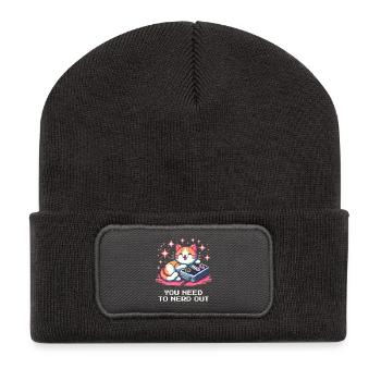 Du musst nerdig ausrasten | Nerd, Katze, Arcade - Recycelte Patch Beanie - Dunkelgrau - Vorne
