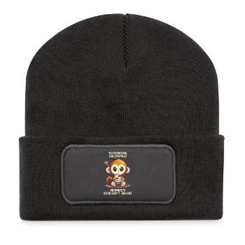 Tutorial geskippt – Affe liest nicht | Noob-Humor - Recycelte Patch Beanie - Dunkelgrau - Vorne