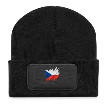 Flagge von Tschechien im zerrissenen Stil - Recycelte Patch Beanie - Schwarz - Vorne