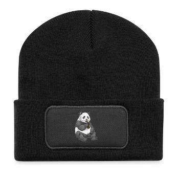 Panda Bier - Recycelte Patch Beanie - Schwarz - Vorne
