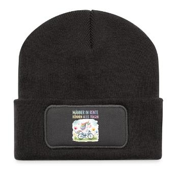 Rentner Einhorn Lustiger Spruch Rente Ruhestand - Recycelte Patch Beanie - Dunkelgrau - Vorne