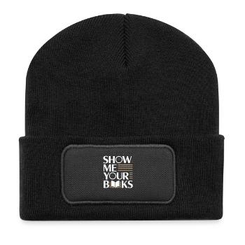 Show Me Your Books Leseratte Buch Lesen Bücher - Recycelte Patch Beanie - Schwarz - Vorne