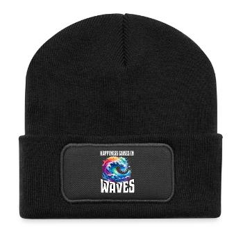 Happiness Comes In Waves - Recycelte Patch Beanie - Schwarz - Vorne