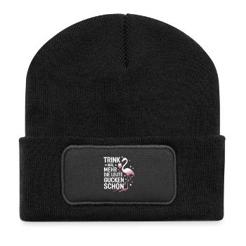  Trink Mal Mehr Die Leute Gucken Schon Flamingo - Recycelte Patch Beanie - Schwarz - Vorne