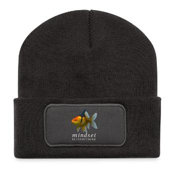 Mindset is Everything Goldfish, Motivational  - Recycled Patch Beanie - dark grey - Front