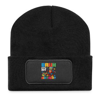 Bruh, es ist mein Geburtstag Lustiger Ziegelbauer - Recycelte Patch Beanie - Schwarz - Vorne
