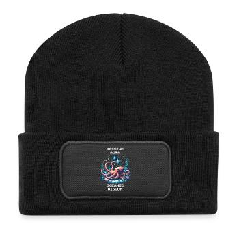 Ozeanische Weisheit | Passive Aura Oktopus Spruch - Recycelte Patch Beanie - Schwarz - Vorne