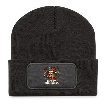 Motif de Noël joyeux renne amusant - Beanie recyclé à patch - charbon - Devant