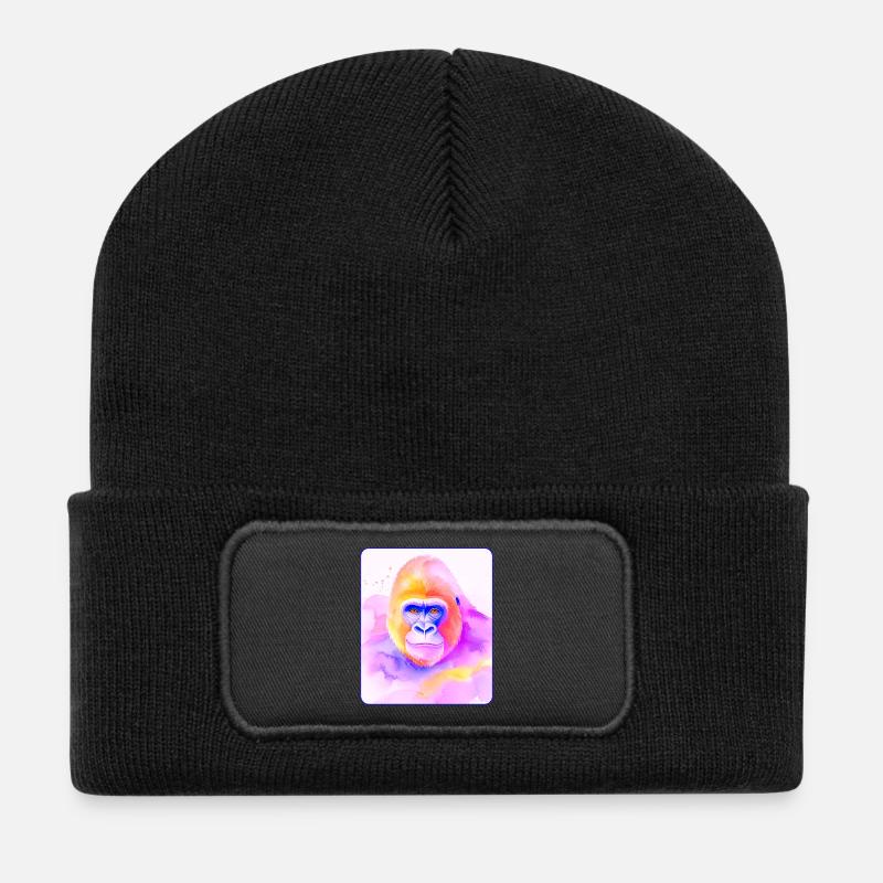 Gorilla-Porträt (Aquarell) - Recycelte Patch Beanie - Schwarz