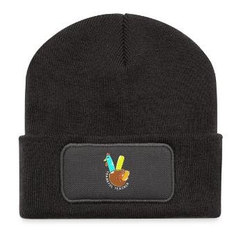 Thanksgiving Lehrerin Lehrer - Recycelte Patch Beanie - Dunkelgrau - Vorne