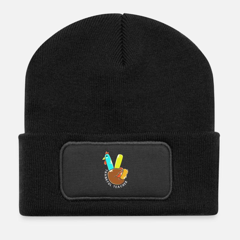 Thanksgiving Lehrerin Lehrer - Recycelte Patch Beanie - Schwarz