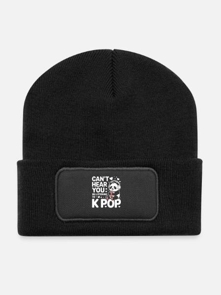  Cant Hear You Im Listening To K Pop Panda - Recycelte Patch Beanie - Schwarz