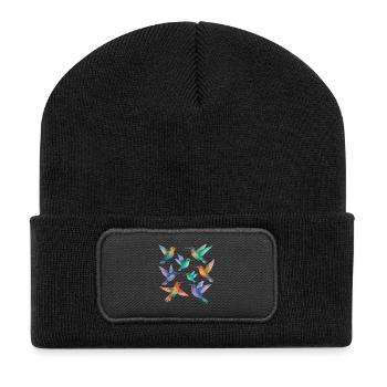 Bunte Kolibris in Aquarell – Leichtigkeit & Farbe - Recycelte Patch Beanie - Schwarz - Vorne