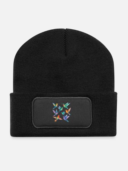 Colibris colorés à l’aquarelle – Légèreté et couleur - Beanie recyclé à patch - noir