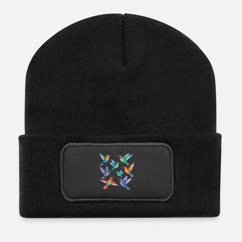 Colibris colorés à l’aquarelle – Légèreté et couleur - Beanie recyclé à patch - noir