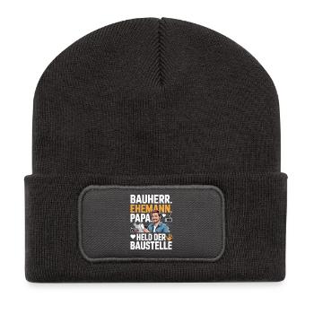 Hero of the construction site – dad, husband & builder - Recycled Patch Beanie - dark grey - Front