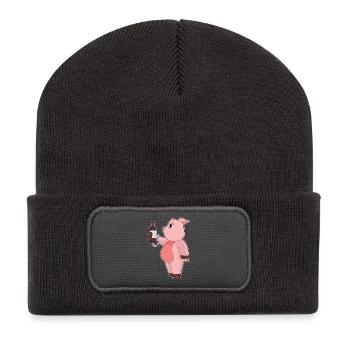 Bouteille de porc Vin rouge - Beanie recyclé à patch - charbon - Devant