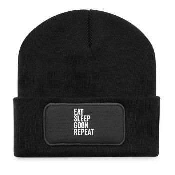 Manger, Dormir, Regarder, Répéter, Aller - Beanie recyclé à patch - noir - Devant