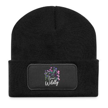 Wachse Wildblumen-Design - Recycelte Patch Beanie - Schwarz - Vorne