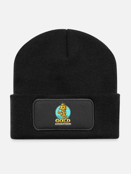 Seepferdchen Gold Abzeichen Schwimmen Leistung - Recycelte Patch Beanie - Schwarz