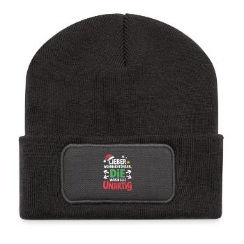 Vilain Père Noël disant - Beanie recyclé à patch - charbon - Devant