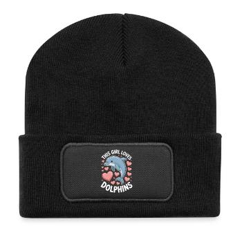 dauphin disant fille drôle dauphin cadeau - Beanie recyclé à patch - noir - Devant