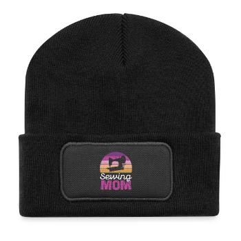 Sewing Mom Retro Kreis - Recycelte Patch Beanie - Schwarz - Vorne