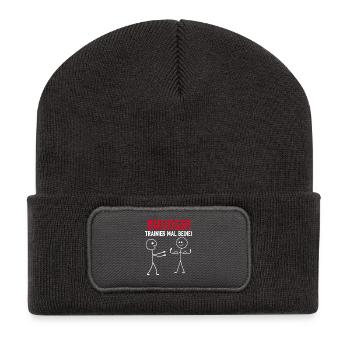 Strichmännchen BRUDER TRAINIER MAL BEINE Lustig - Recycelte Patch Beanie - Dunkelgrau - Vorne