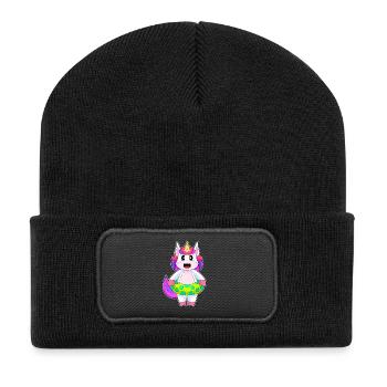 Einhorn Schwimmen Schwimmring Sommer - Recycelte Patch Beanie - Schwarz - Vorne