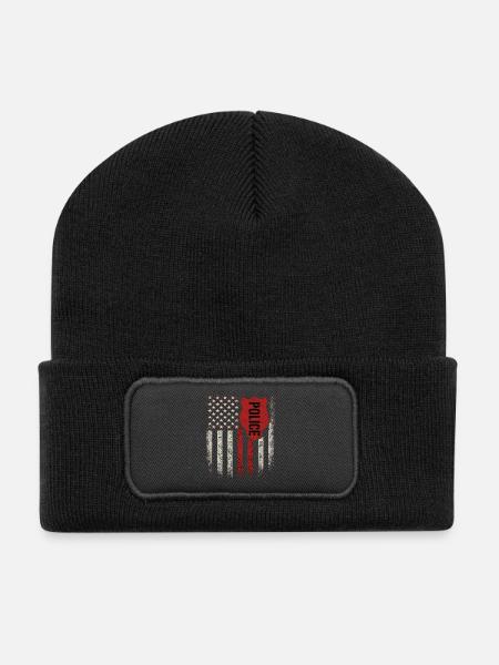 US Polizei Flagge Badge Vintage Look - Recycelte Patch Beanie - Schwarz